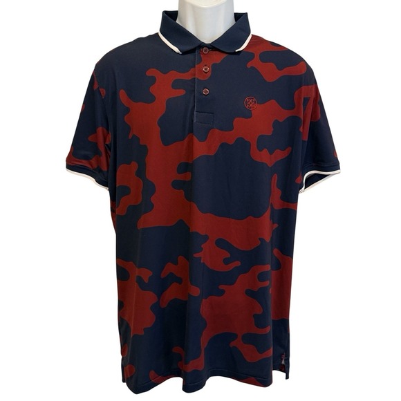 G Fore Men Polo Shirt L Burgundy Navy Camo Performance Stretch Golf Luxe